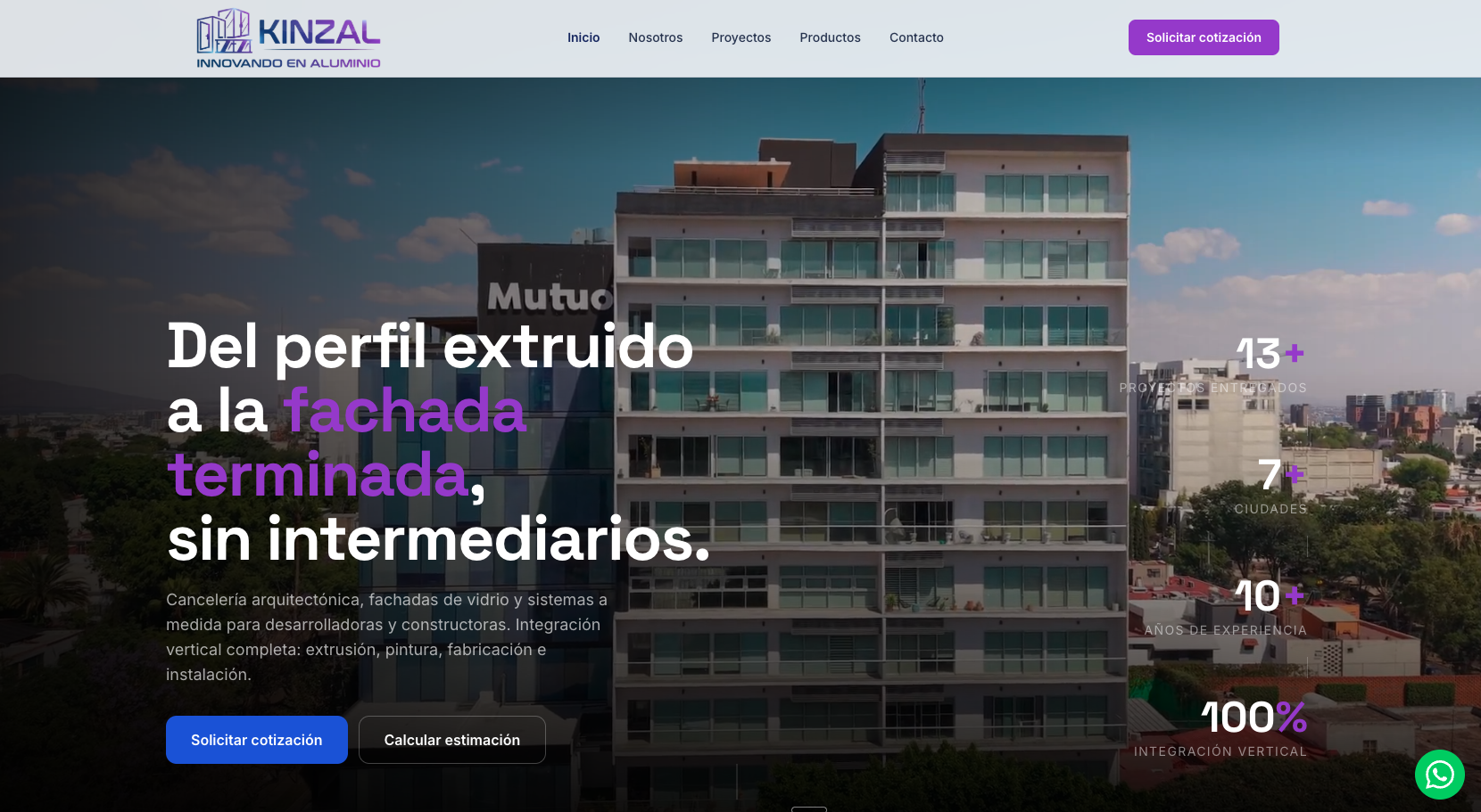 Kinzal Aluminio website